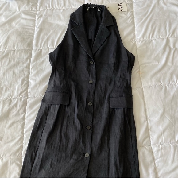 Zara Black Linen Sleeveless Vest Midi Dress - Picture 9 of 11